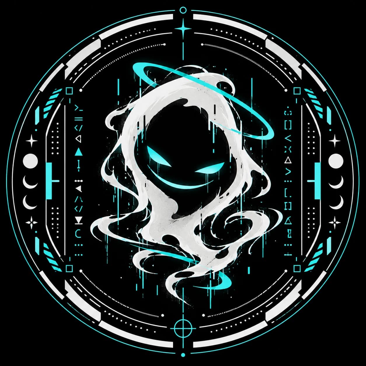 Vance Poitier's avatar: a grinning white ghost wearing a cyan halo, framed by a circular sci-fi HUD